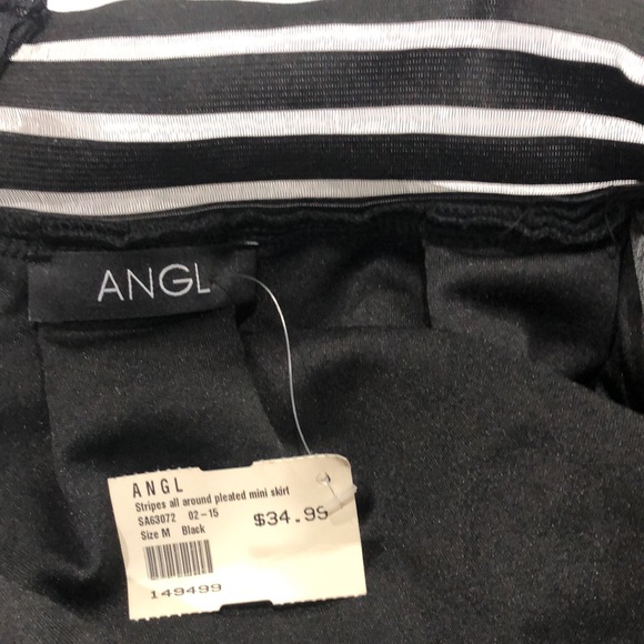 ANGL Black Pleated Mini Skirt Stripes All Around - Picture 3 of 12